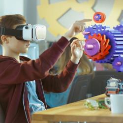 Boy using VR headset